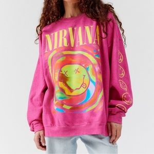 Urban Outfitters Pink Nirvana Smile Overdyed Crew Neck Sweatshirt